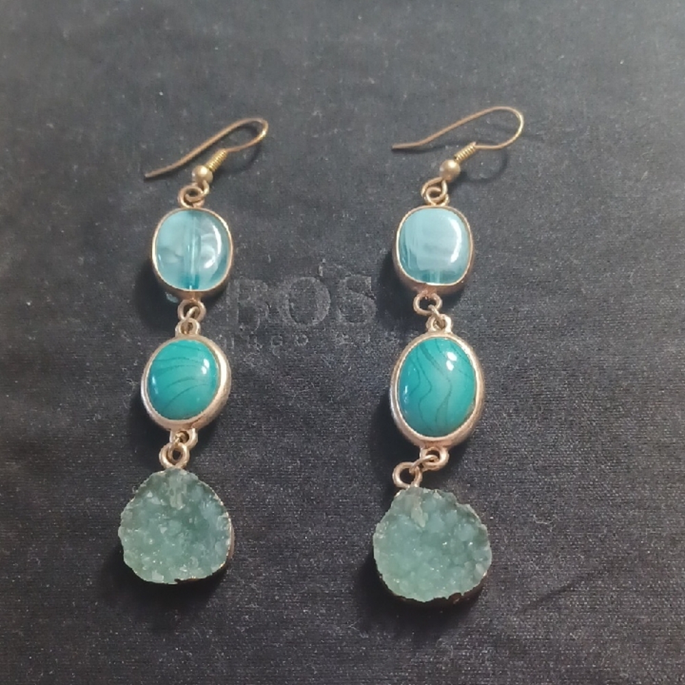 Gold and Green Tiered Dangle Earrings